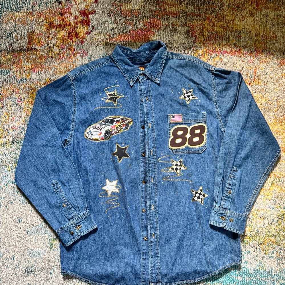 Route 66 Blue Denim Racing Shirt with Star Accents